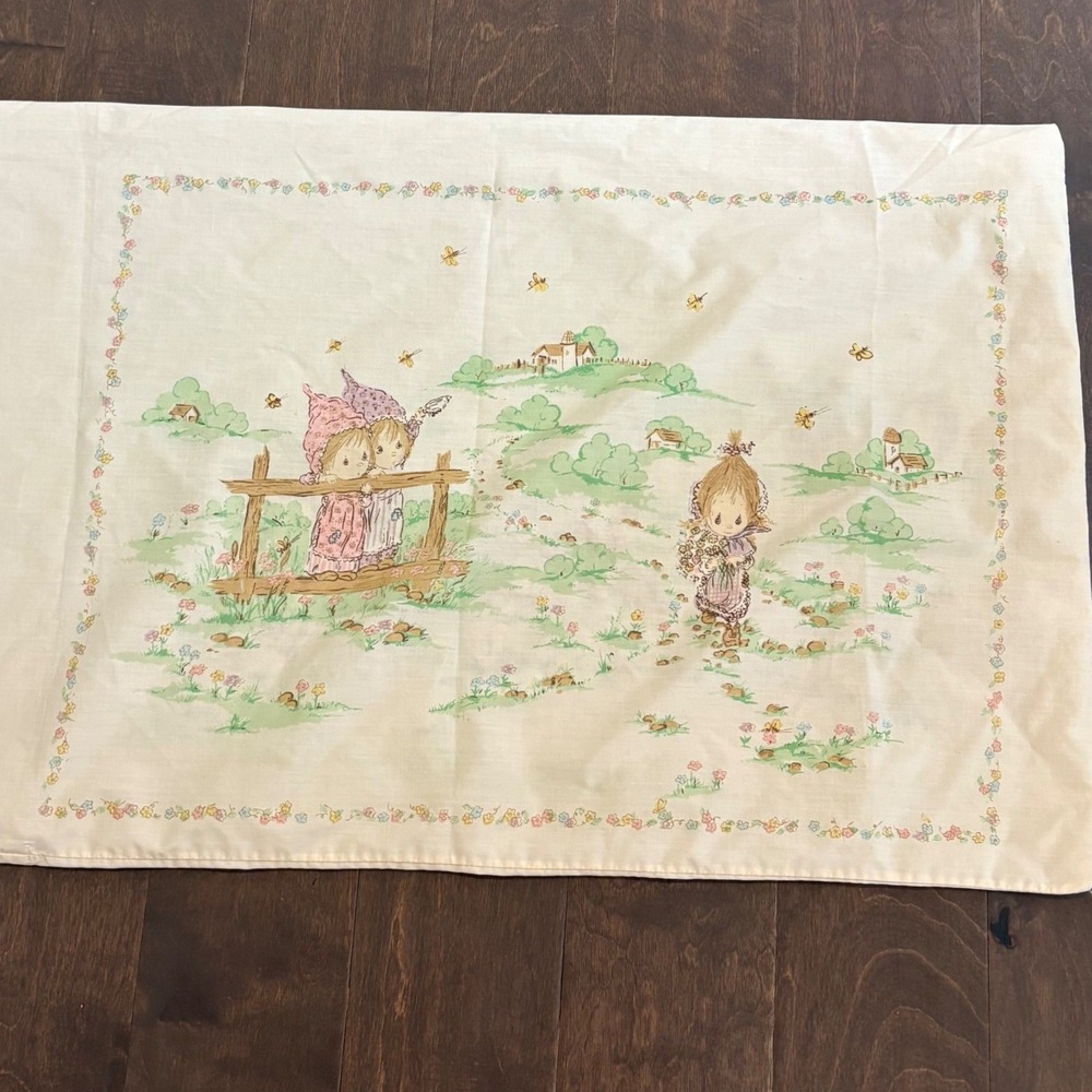 Vintage 70s 80s Precious Moments Pillowcase Nursery Standard Double Sided‎ READ